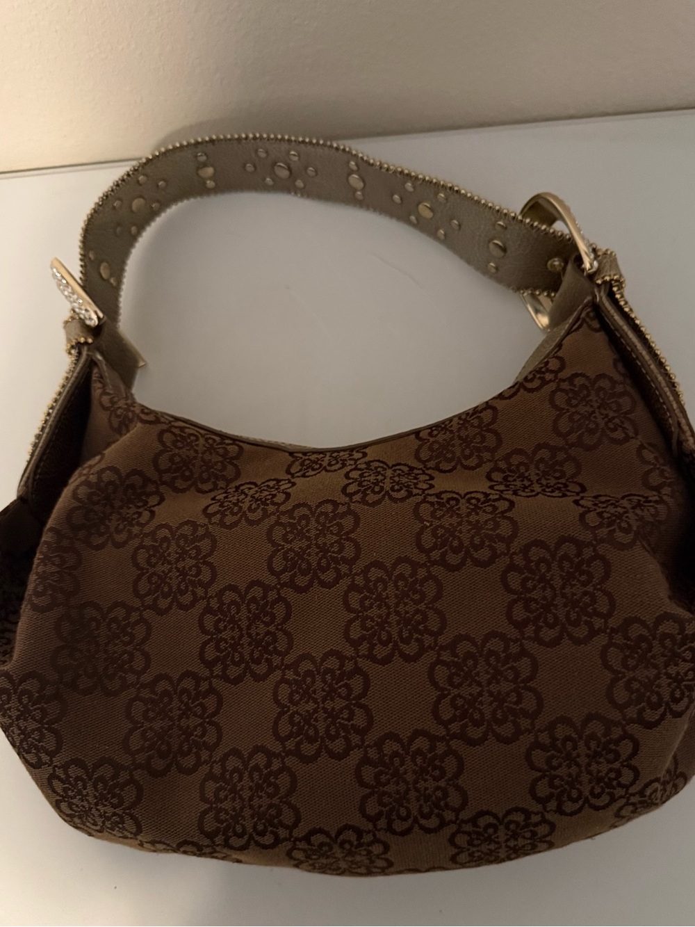 Kathy Van Zeeland Y2K Shoulder Bag Studded Brown Floral Rare Bling Bratz Baddie - Picture 5 of 16